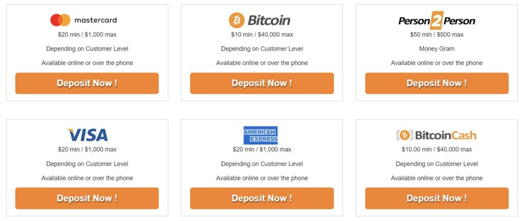 Payments at BetNow casino.