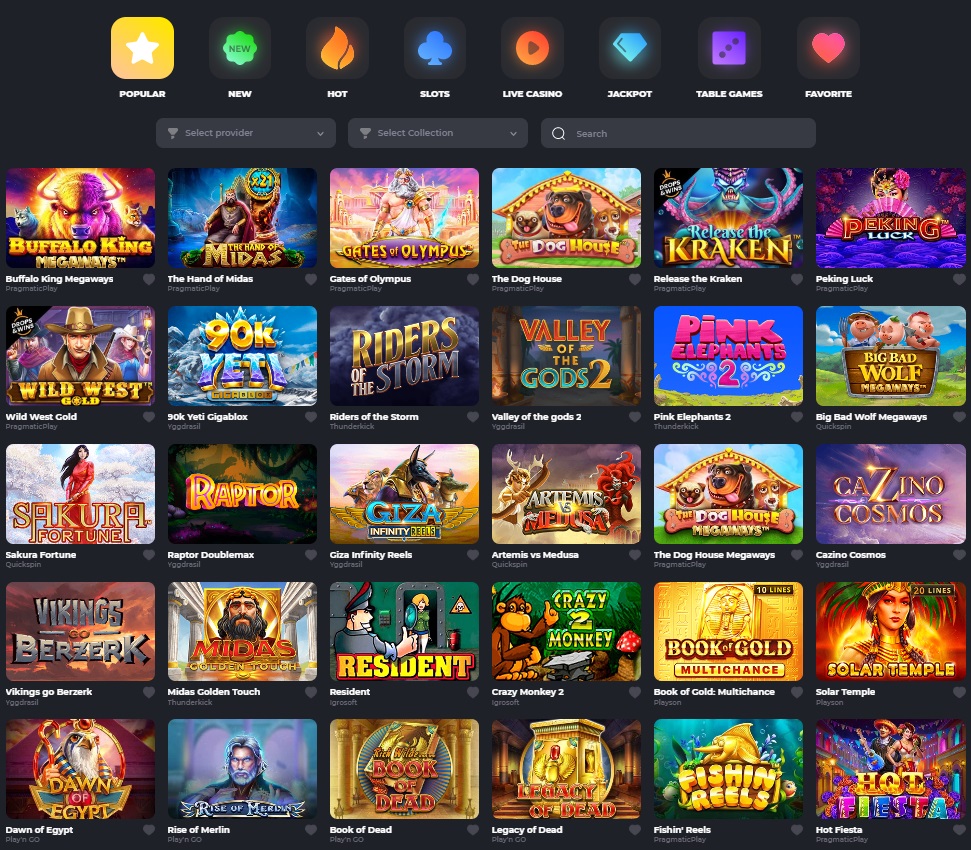 Games available at Time2Spin Casino.