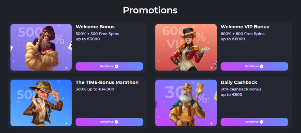 Time2Spin Casino bonuses and promotions.