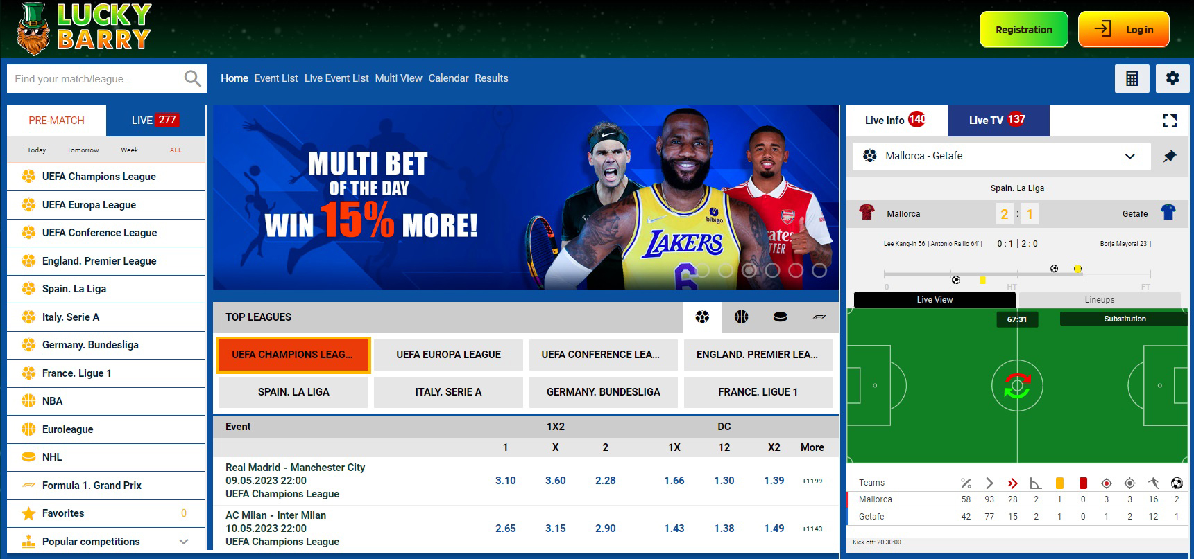 Sports betting at LuckyBarry casino.