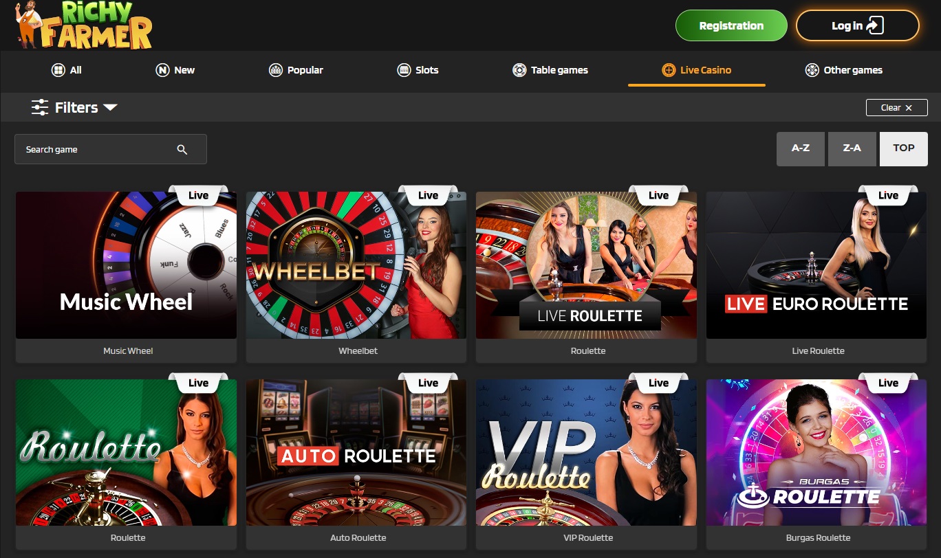 The live casino section at RichyFarmer.