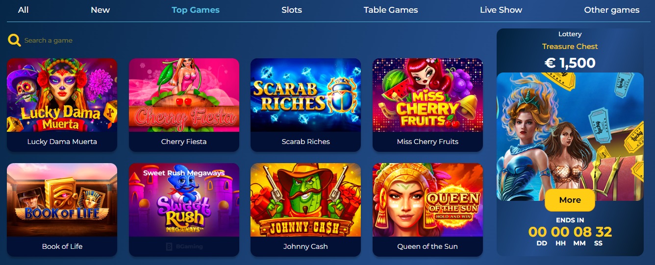 Games available at RichyFish casino.