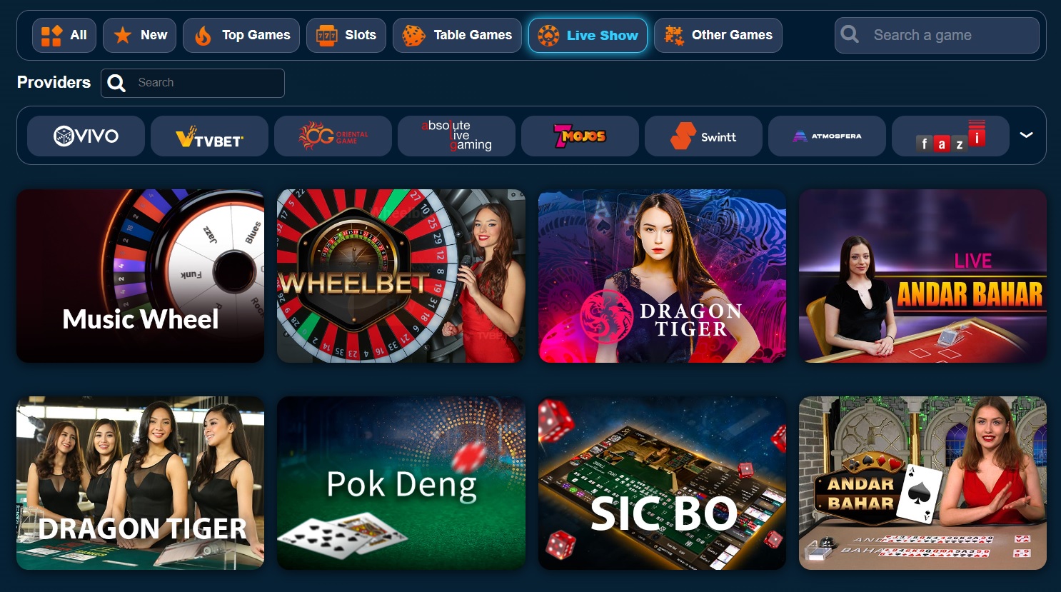 Live dealer games at Slotonights casino.