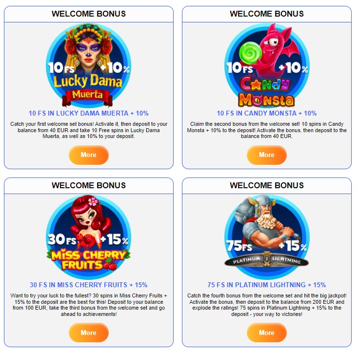 Sweety Win casino deposit bonuses.