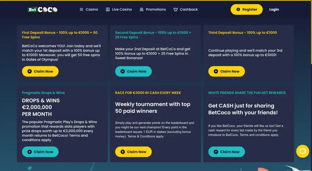 BetCoco Casino bonuses.