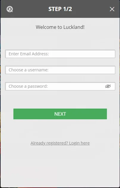 LuckLand Casino registration.