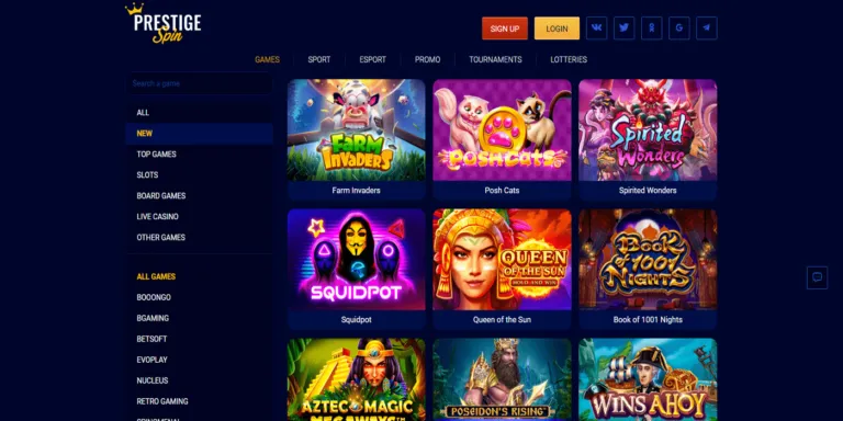 Prestige Spin Casino games.