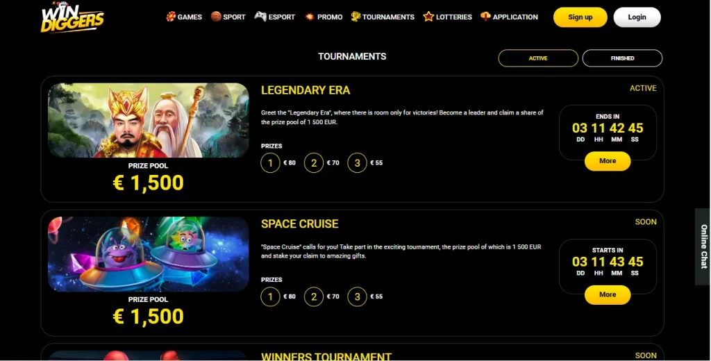 Win Diggers Casino tournaments.