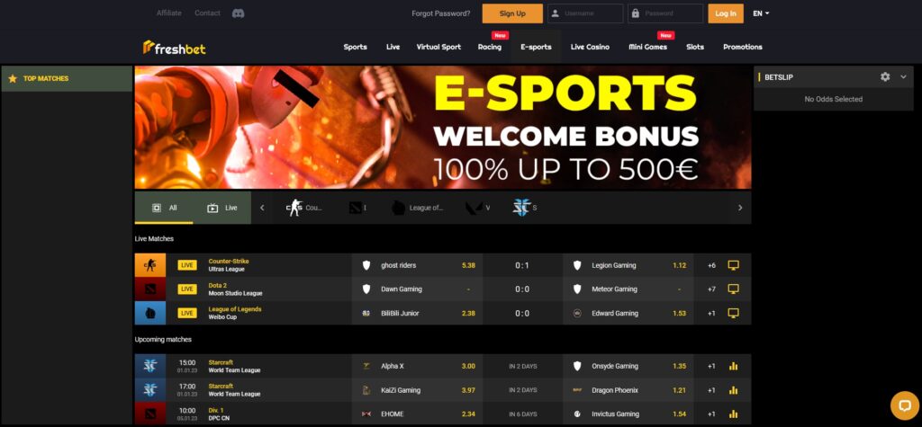 Betting sections at Freshbet Casino