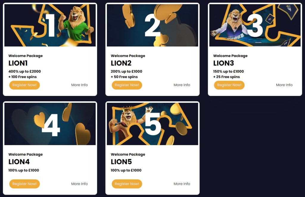 Golden Lion casino welcome page