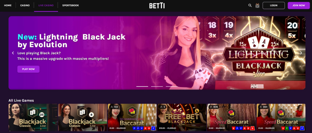 Live games by Betti Casino