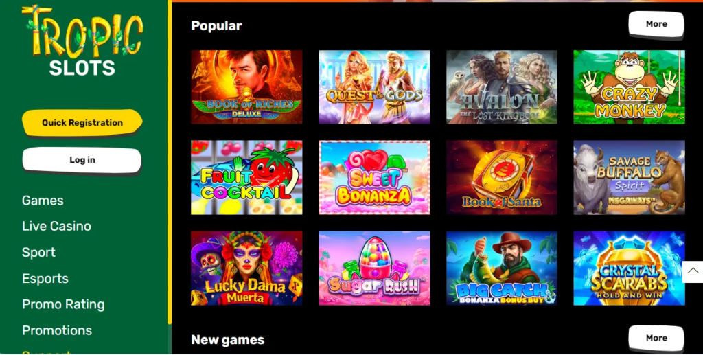 Popular games at Tropic Slots Casino