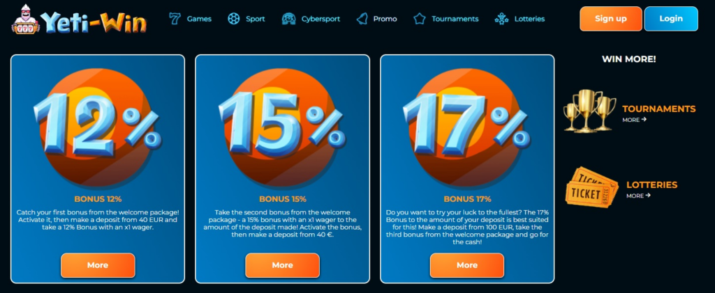 Yeti Win Casino bonuses