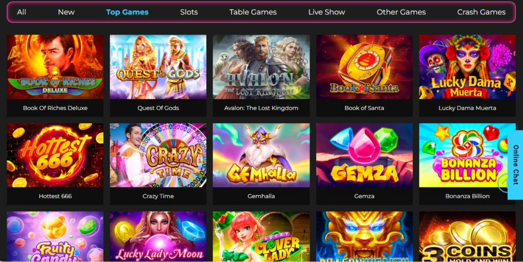 Top games at Orion Spins Casino