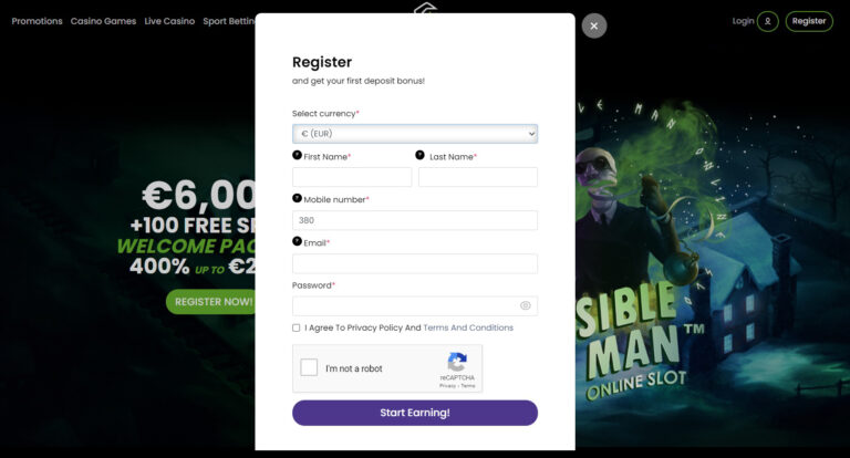 Magic Win Casino register form