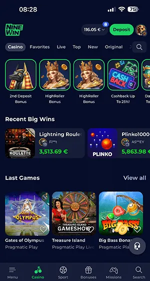 NineWin Casino mobile