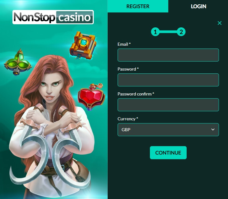 Sign up form at NonStop Casino