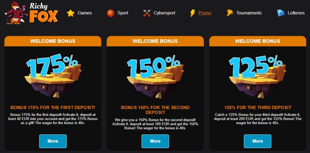 Richy Fox Casino welcome bonuses