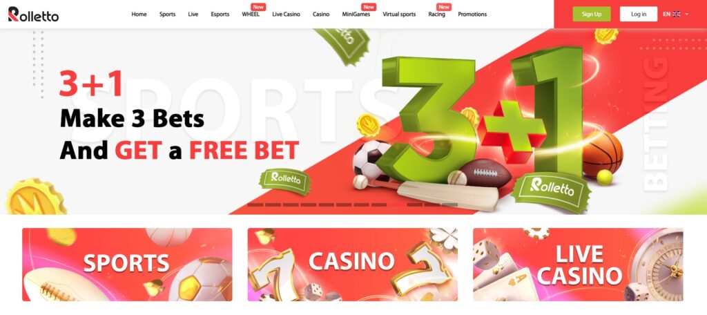 Rolletto Casino main page