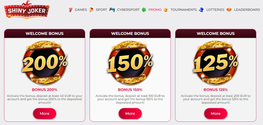 Shiny Joker Casino welcome bonuses