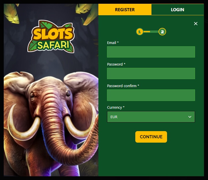 Register form at Slots Safari Casino