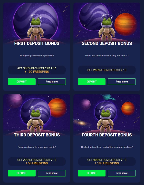 Deposit bonuses at SpaceWin Casino