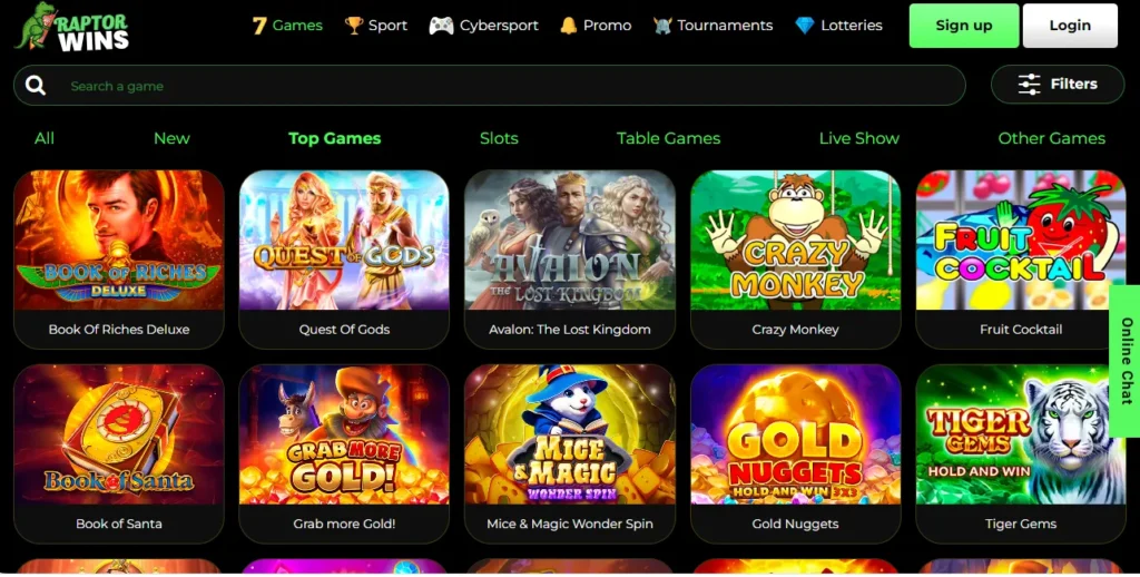 Raptor Wins Casino top games