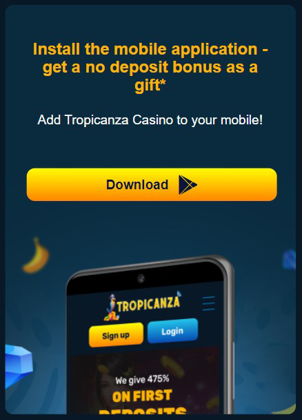 Install mobile app by Tropicanza Casino