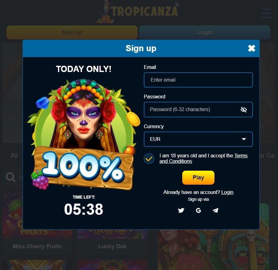 Tropicanza Casino sign up