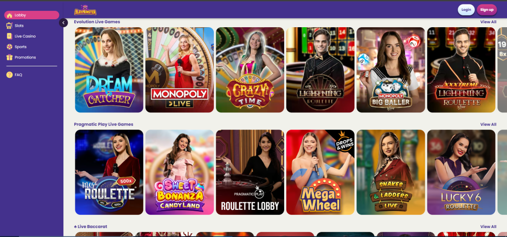 Play Live Game on Slotmonster casino