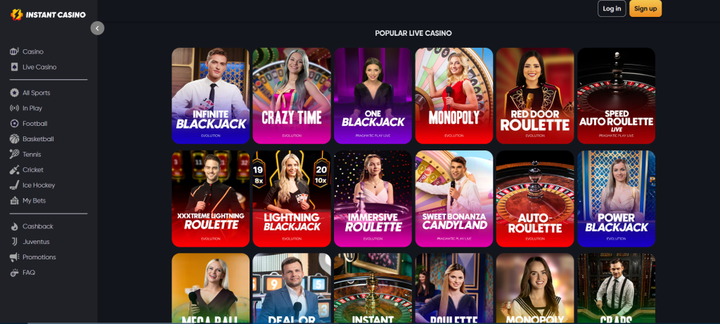 Play popular live games on Instant casino