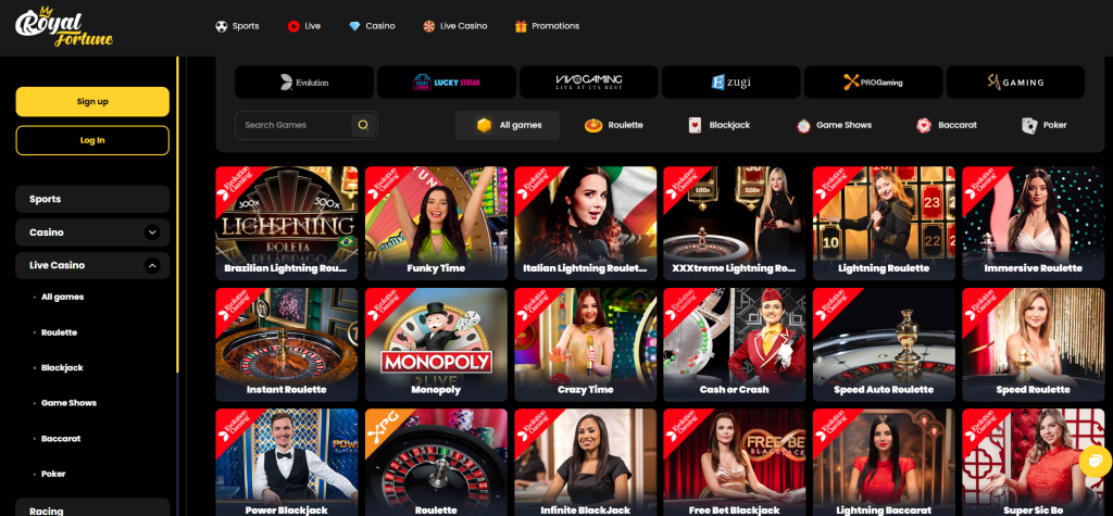 Play Live casino on Royal Fortune Casino