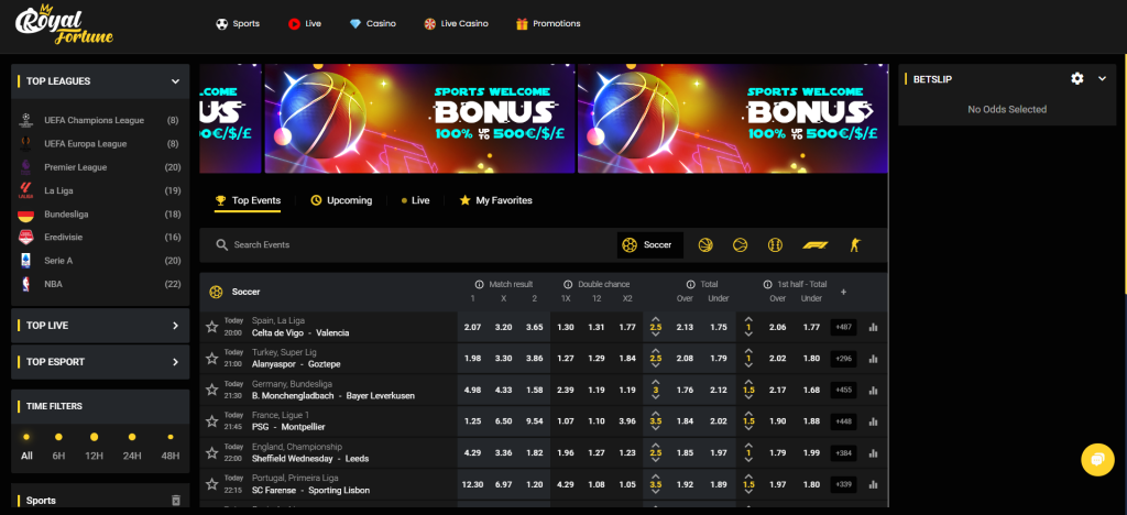 Look at Sport betting on Royal Fortune Casino