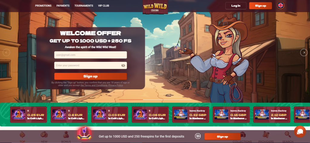 Main page of WildWild casino