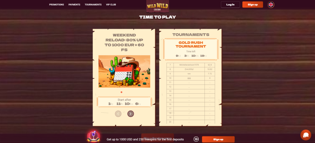 Tournaments page of WildWild casino