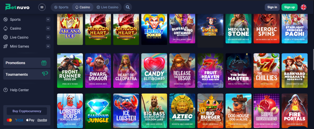 Play Games on Betnuvo Casino