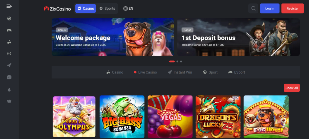 Look at main screen of ZixCasino