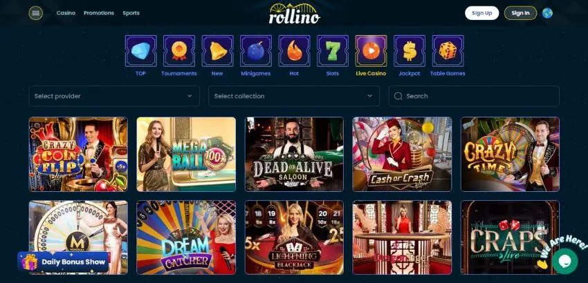 Play Live game at Rollino casino