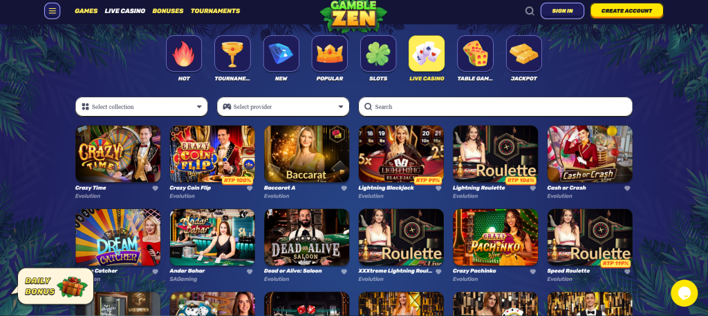 GambleZen casino live section