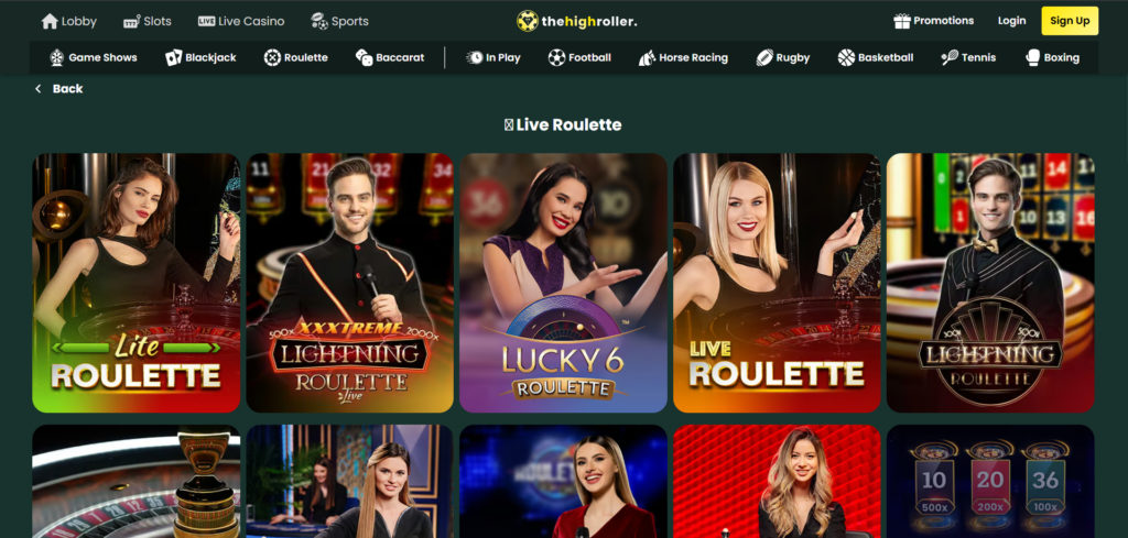 Live roulette section at TheHighRoller Casino