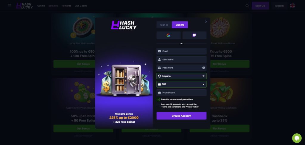 HashLucky Casino Sign Up Folder