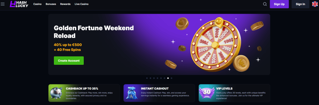 HashLucky Casino Main Page